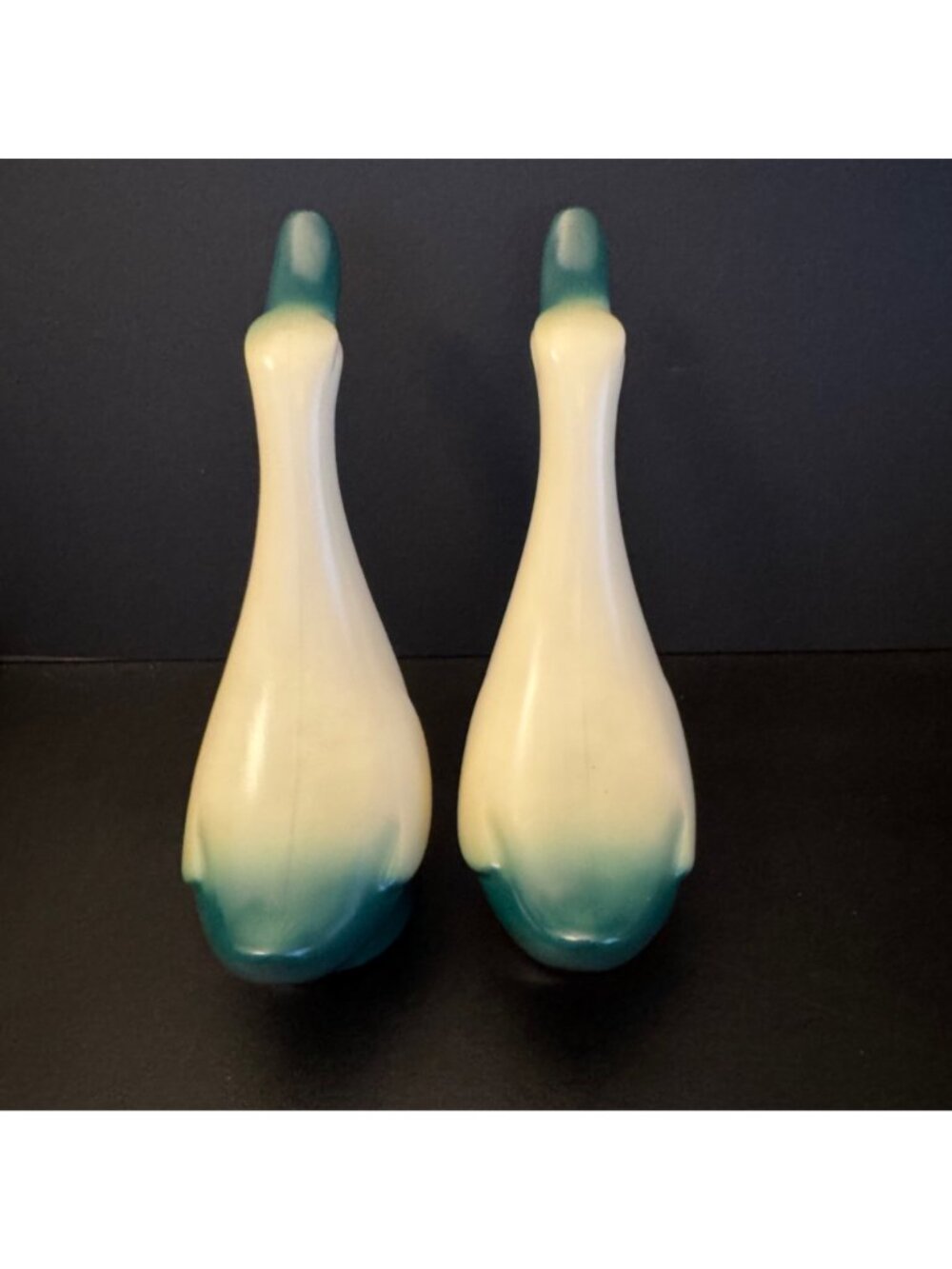 2 Vintage Stanford Sebring Pottery Ducks Goose Green & Cream 8.5 inch MCM 50s/60 - Picture 4 of 8
